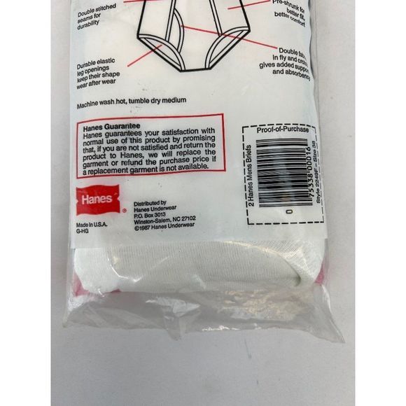 VTG 1987 HANES 2 Pack Men’s White Briefs Underwear Size 38 Red Line Waistband - Picture 5 of 5